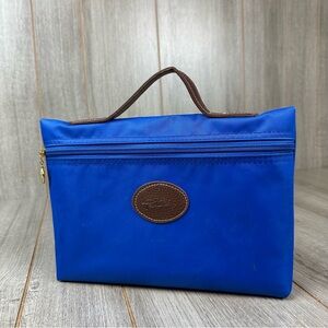 Longchamp Cosmetic Travel Bag Pouch Blue Zip Closure Gold Charm
